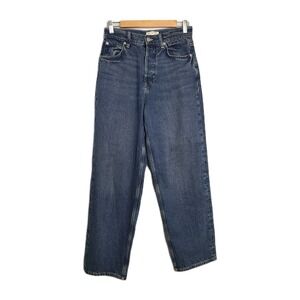 We The Free People Baggy Fit High Rise Straight Leg Jeans Dark Wash Denim 26